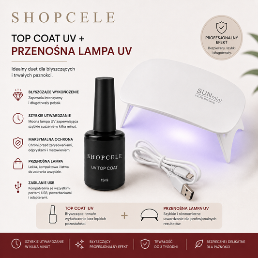 UV Top Coat + Przenośna Lampa UV